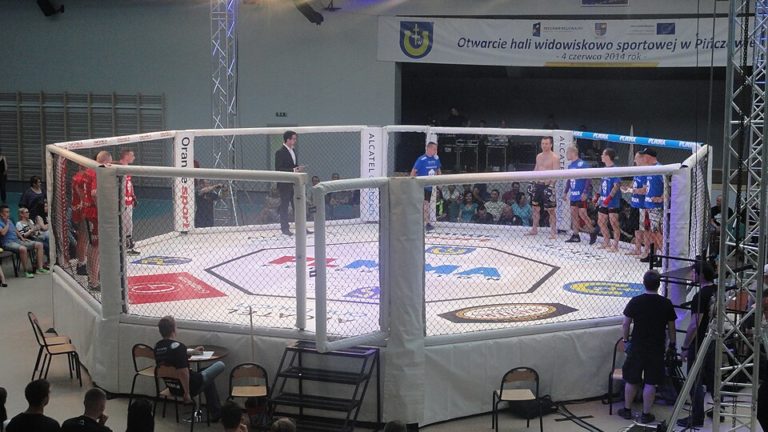 Mixed martial arts cage prepared for competition