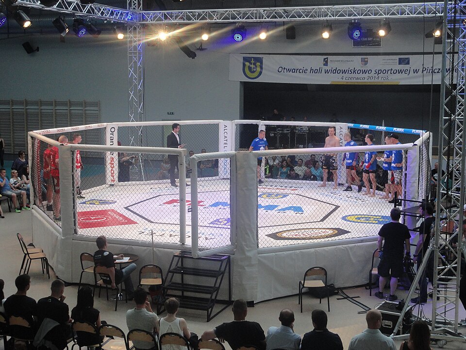 Mixed martial arts cage prepared for competition