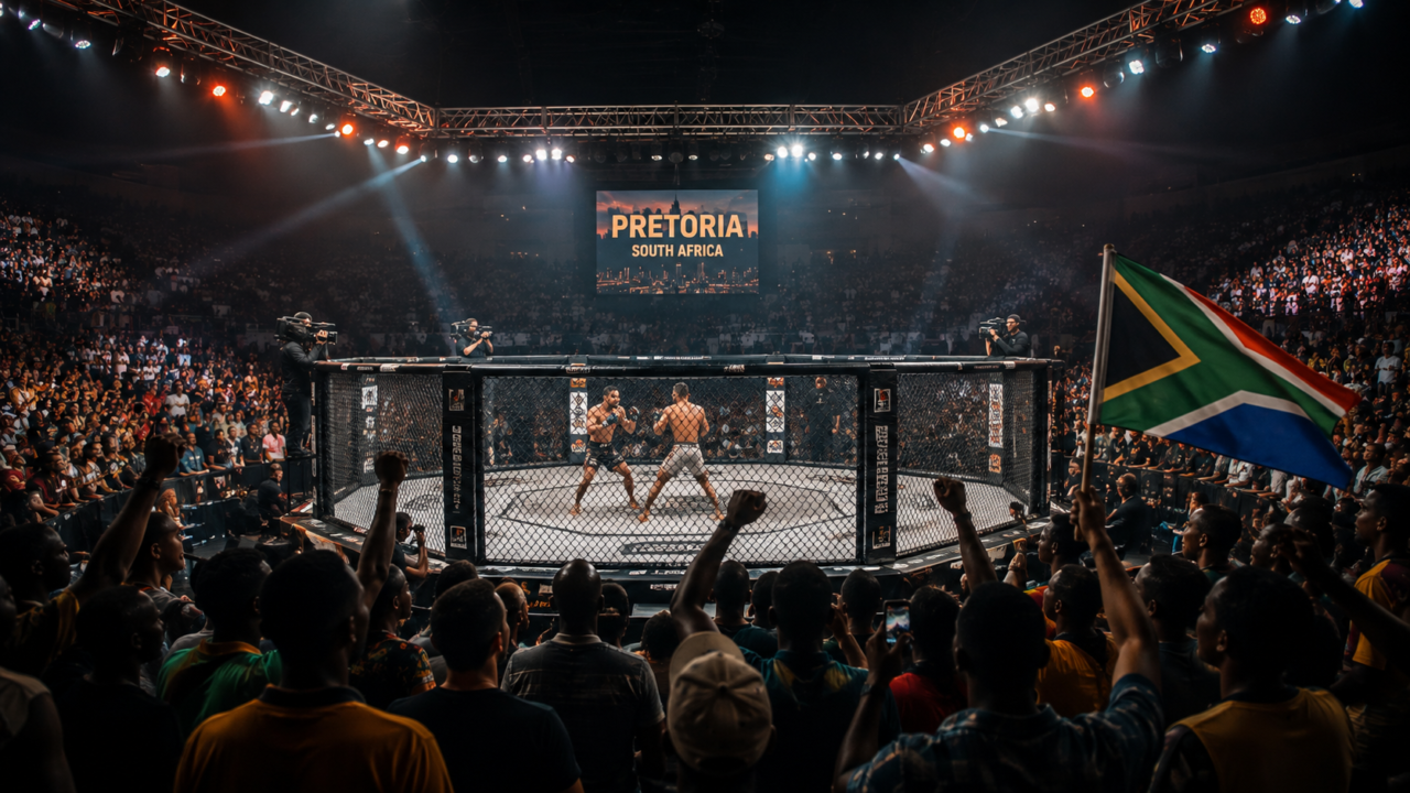 Professional MMA cage prepared inside an arena