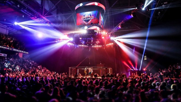 Professional Fighters League event inside a packed MMA arena