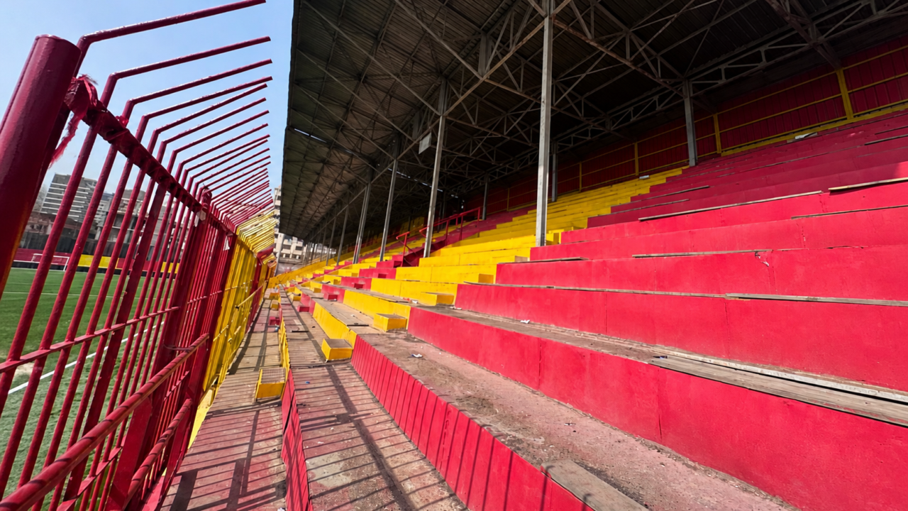 Empty football stadium stands in North Africa